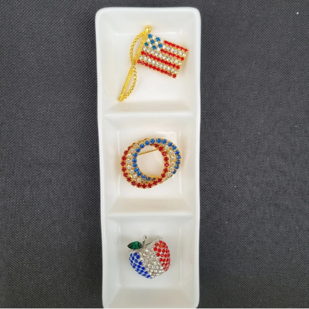 Patriotic Brooch Trio ~ Red, White & Blue ~ Flag, Apple, Circles ~ July 4th ~ US